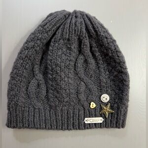 Fox Gray Knit Beanie with Gold Accents